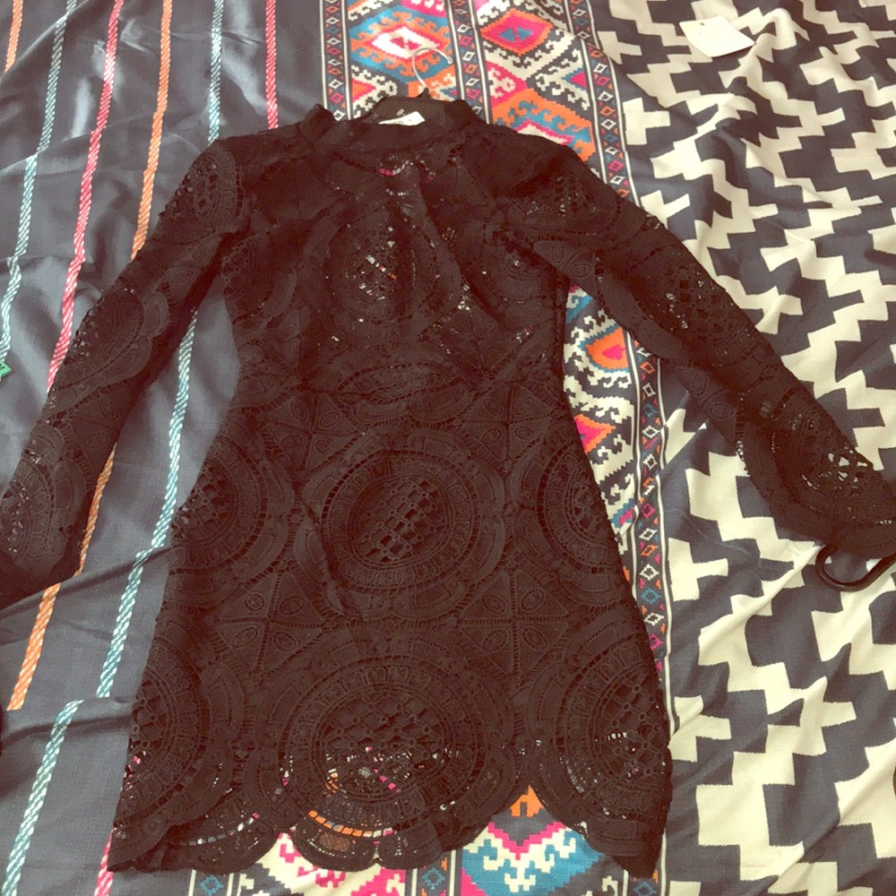 Black Lace Dress. Long sleeve